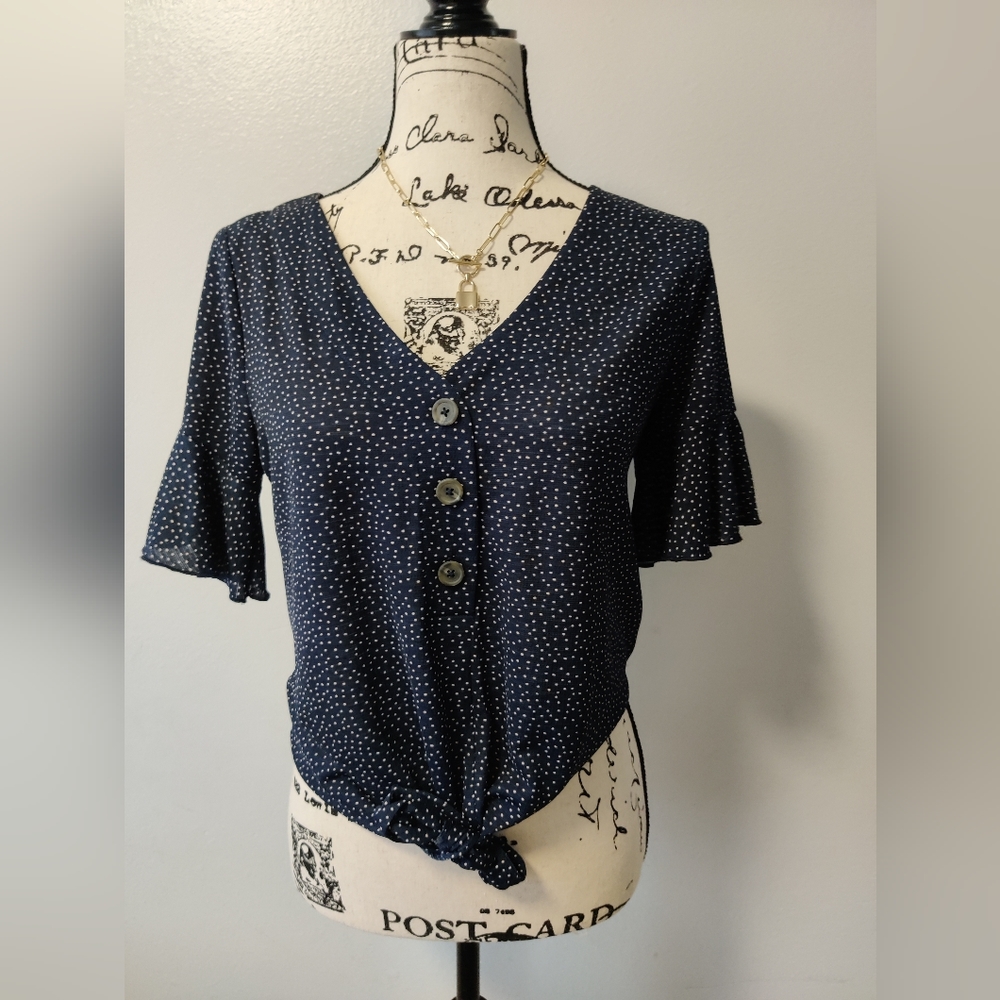 LC Lauren Conrad Navy Polka Dot Blouse